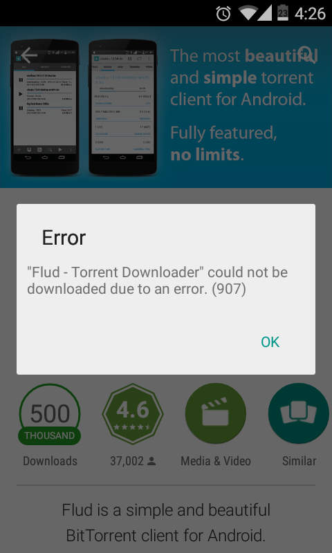 Error 907 App could not be downloaded